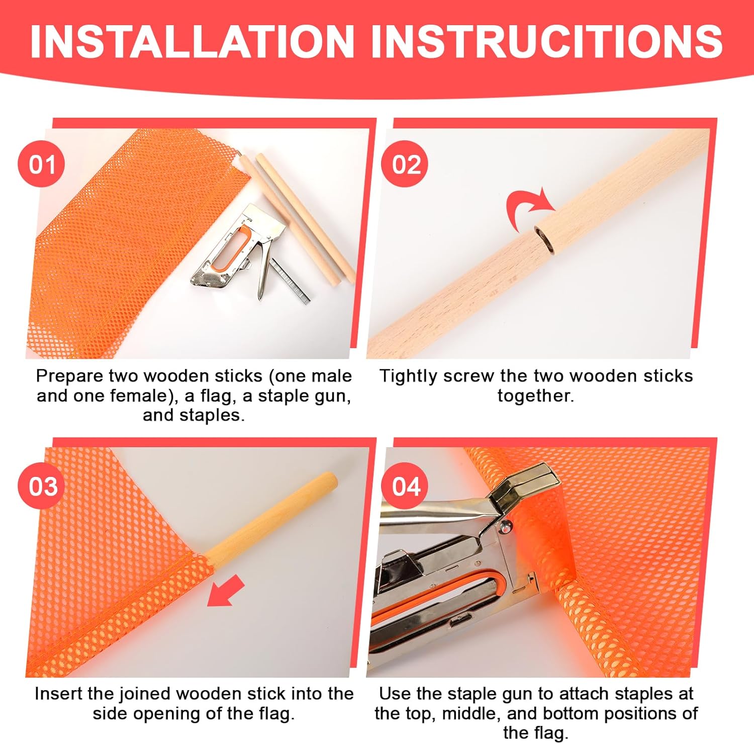 12 Pack Oversize Load flags, 18" x 18" safety flags with Dowel for Truck Orange Mesh Flag on a Stick Warning Flag Oversize Load Signs for Trucks, Trailers