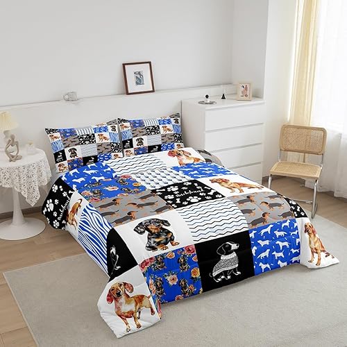 Miniatura 3 de Erosebridal Edredón con temática de perro, tamaño individual, juego de ropa de cama de perro salchicha para adolescentes, jóvenes y adultos, edredón