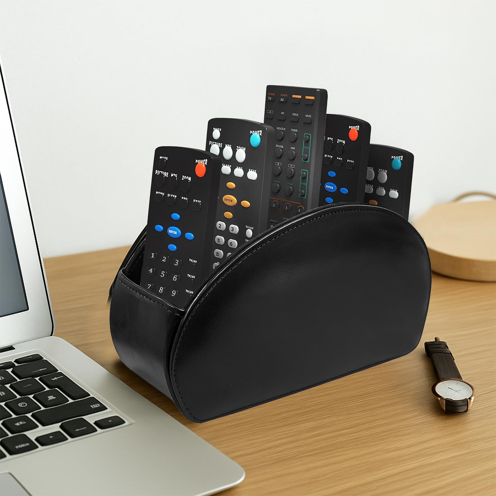 kaiyaya Porta Telecomandi,Porta Telecomando con 5 Scomparti,Telecomando in PU Pelle per Telecomandi TV,Nero Organizer da Scrivania per Controller,Occhiali e Lettore Multimediale