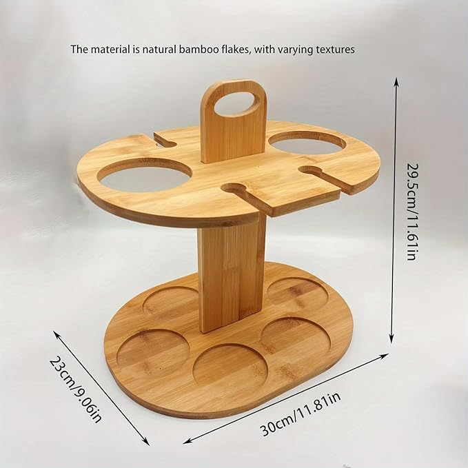 Soporte para botellas de bambú con portavasos miniatura 3