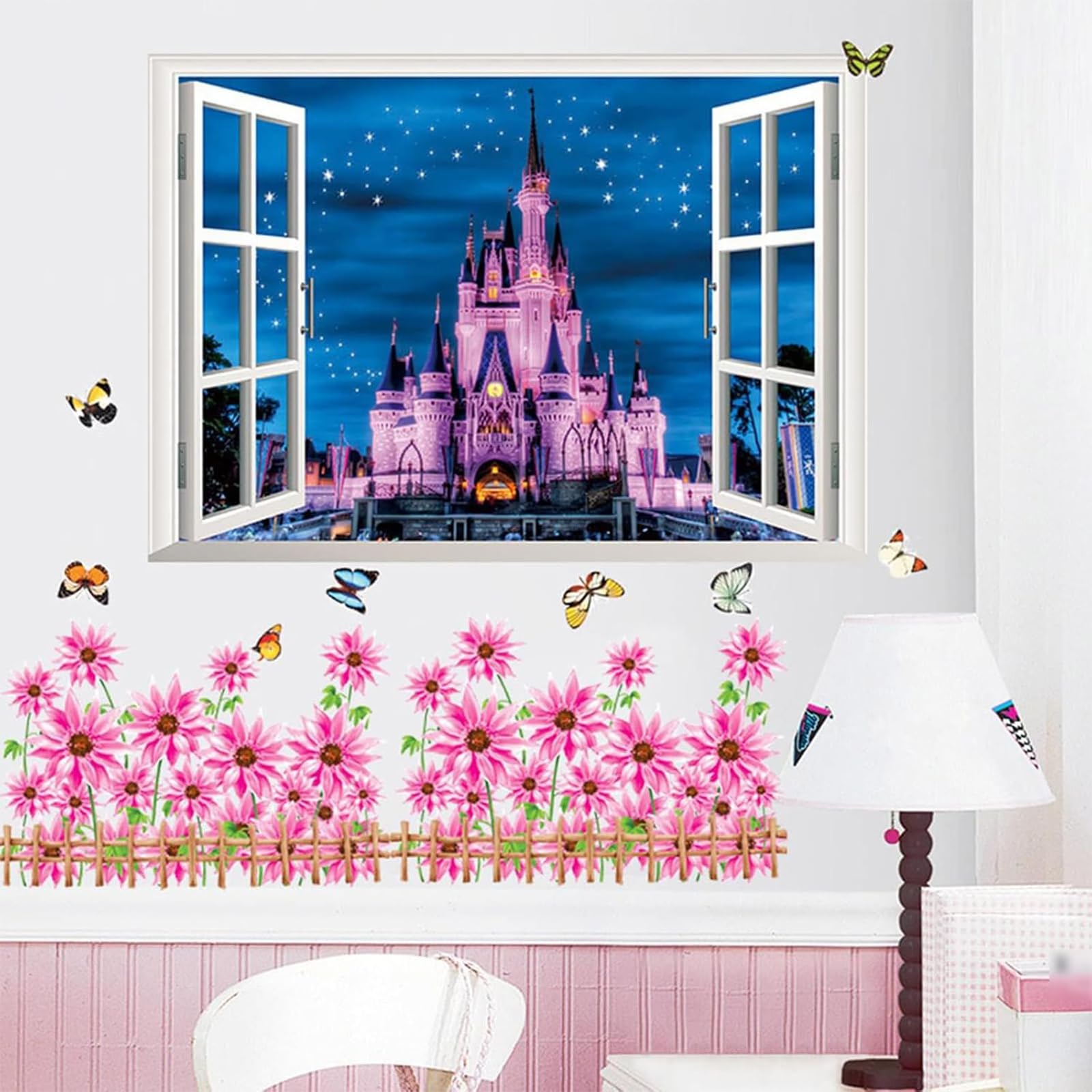 658 装飾 ステッカー 背景　お城 Amazon.co.jp: シンデレラ城ウインドタイプ Princess castlesウォール