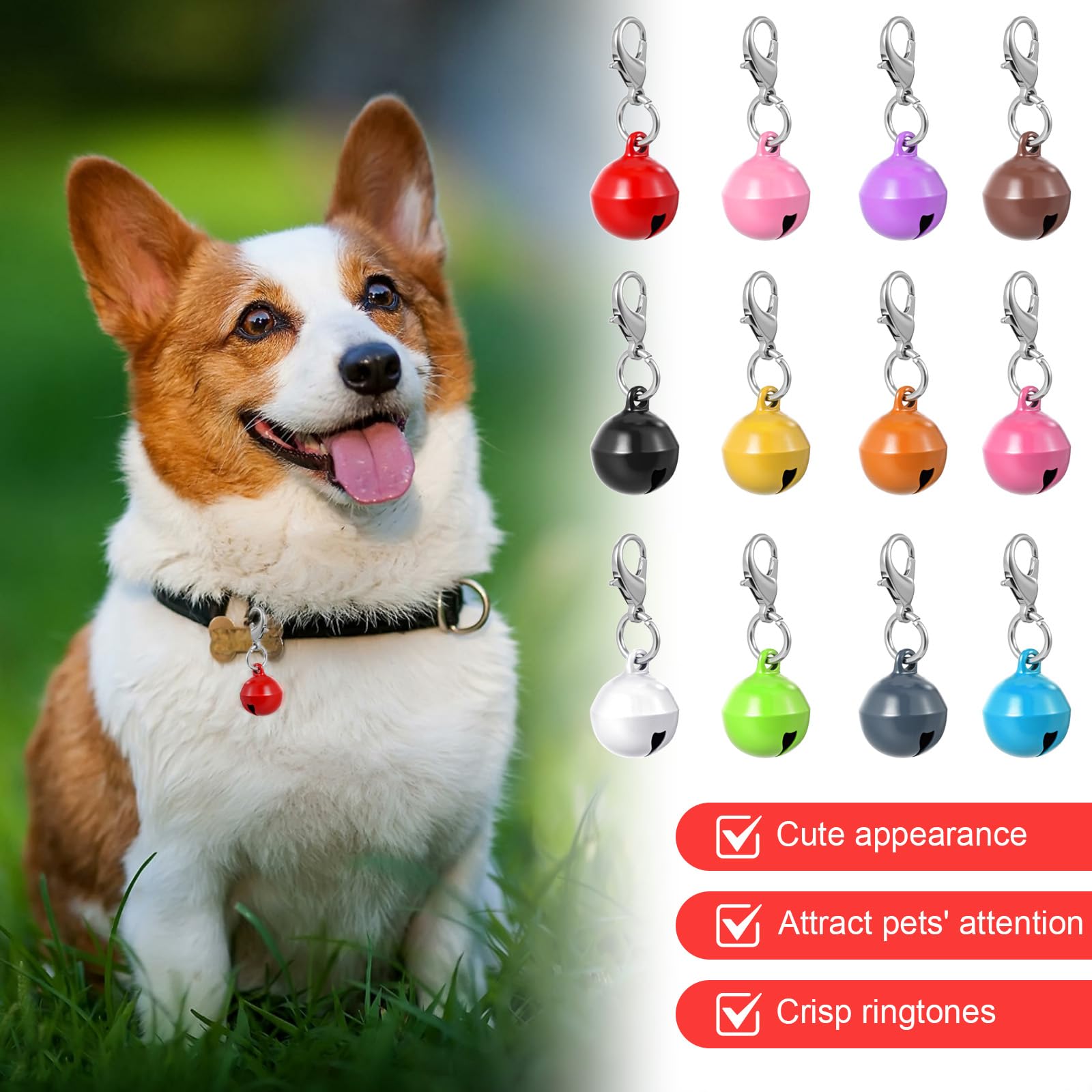Tyqour Lot de 24 clochettes pour collier de chat, clochettes de collier de petit chien, clochettes en métal pour colliers pour animaux de compagnie, chats, chiens, accessoires
