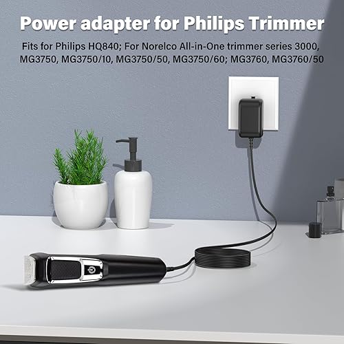 Miniatura 3 de Cable de alimentación de 8 V con certificación UL para Philips MG3750 MG3760 Cargador de repuesto para Norelco HQ840 Adaptador AC/DC compatible con