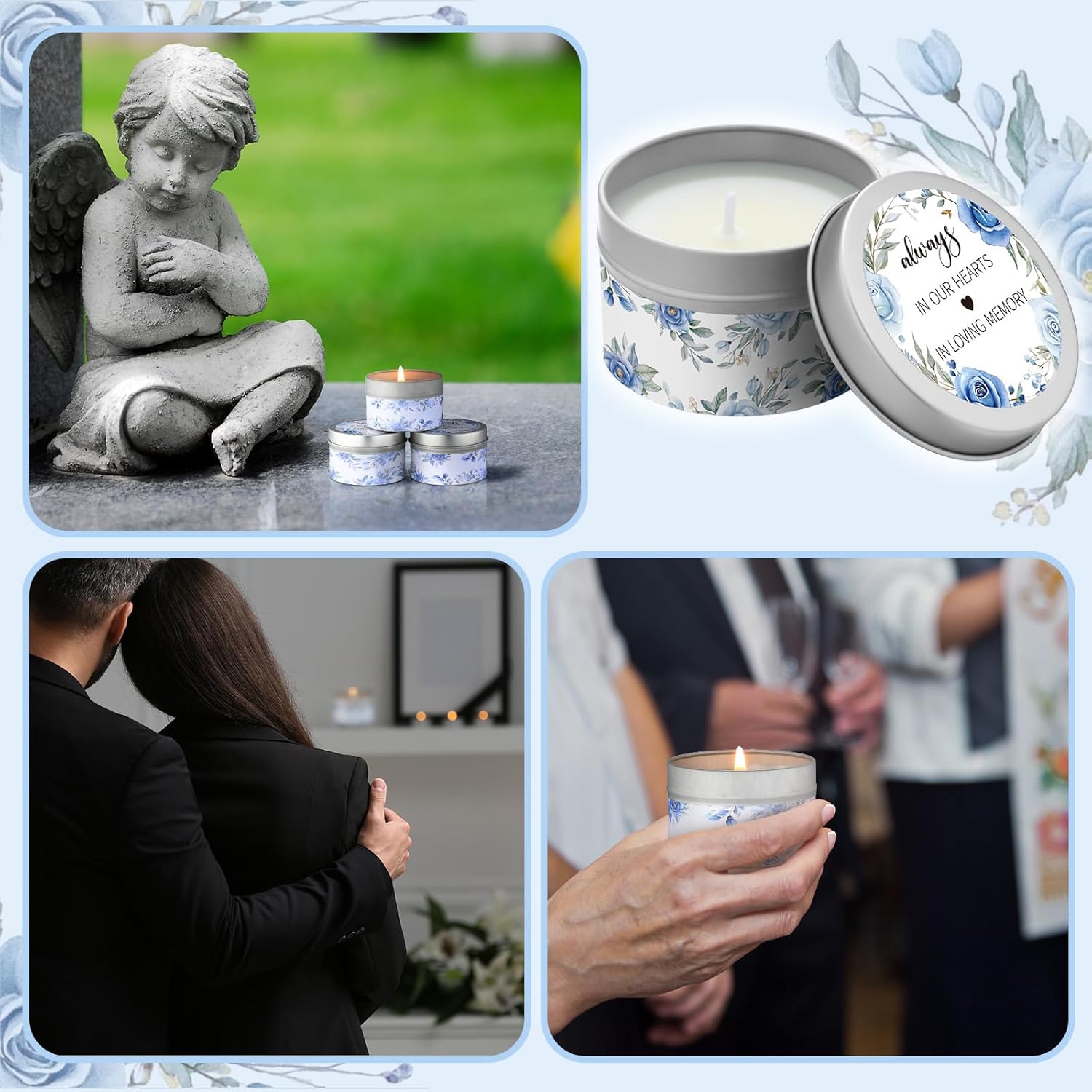 MTLEE 24 Pcs Funeral Memorial Candles Funeral Favors for Guests Celebration of Life Supplies Lavender Scented Soy Tealight Sympathy Gifts Memorial Service Grief Share Meeting(White,Elegant)