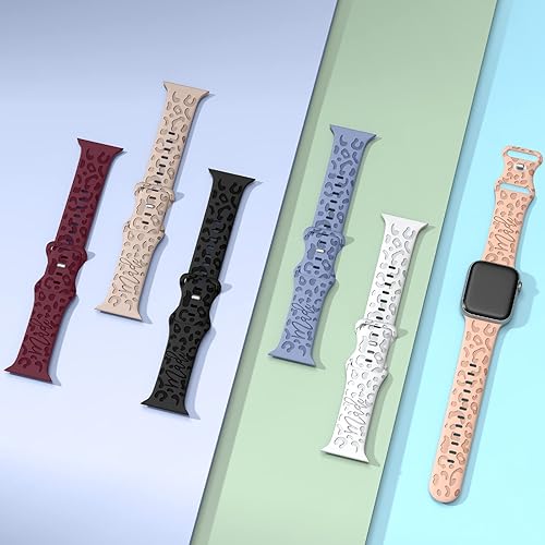 Miniatura 6 de Paquete de 6 correas grabadas de leopardo compatibles con Apple Watch de 1.575 pulgadas, 1.496 pulgadas, 1.614 pulgadas, 1.732 pulgadas, 1.772