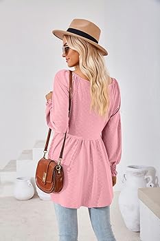 COROFY Women's Long Sleeve Babydoll Tunic Top Fall Long
