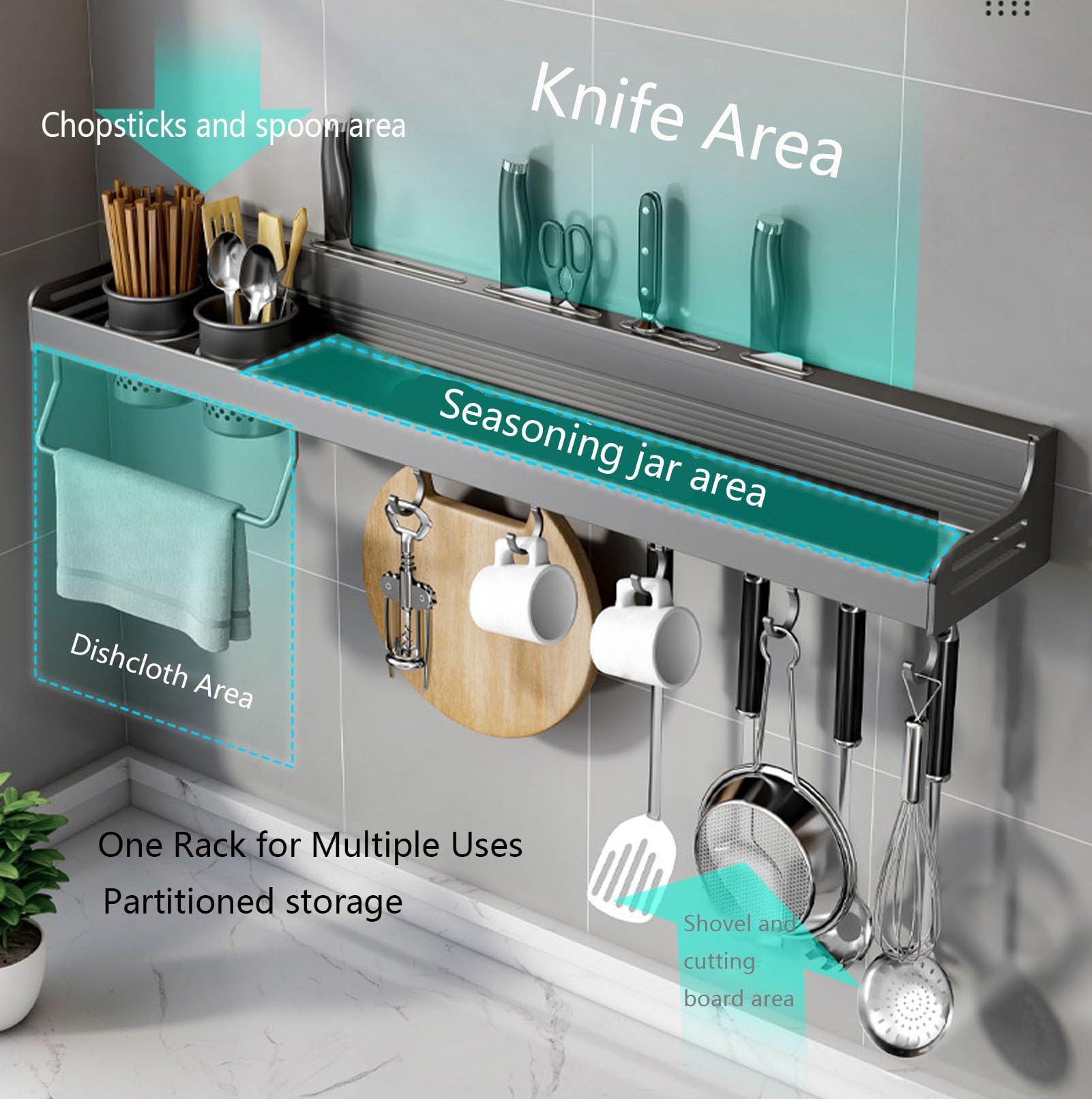 Organizador de especias – Solución de almacenamiento montado en la pared para armarios de cocina, no requiere taladrar, ideal para condimentos y organización de condimentos