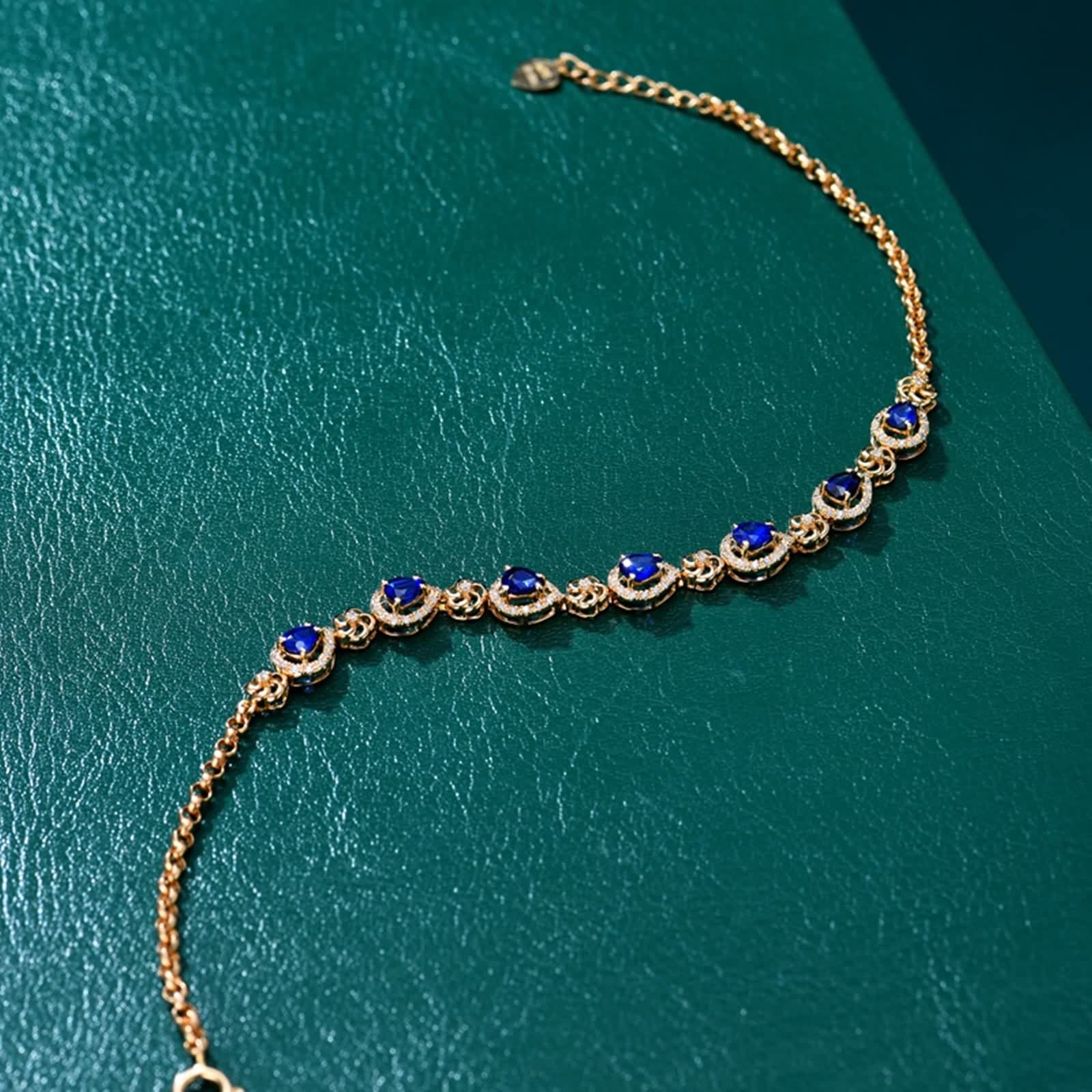 Pulsera Zafiro, Pulseras Mujer En Forma de Pera Azul Oro Rosa de 18 Kilates Zafiro En Forma de Lágrima Con Flor Hueca de 1,3ct Con Diamante
