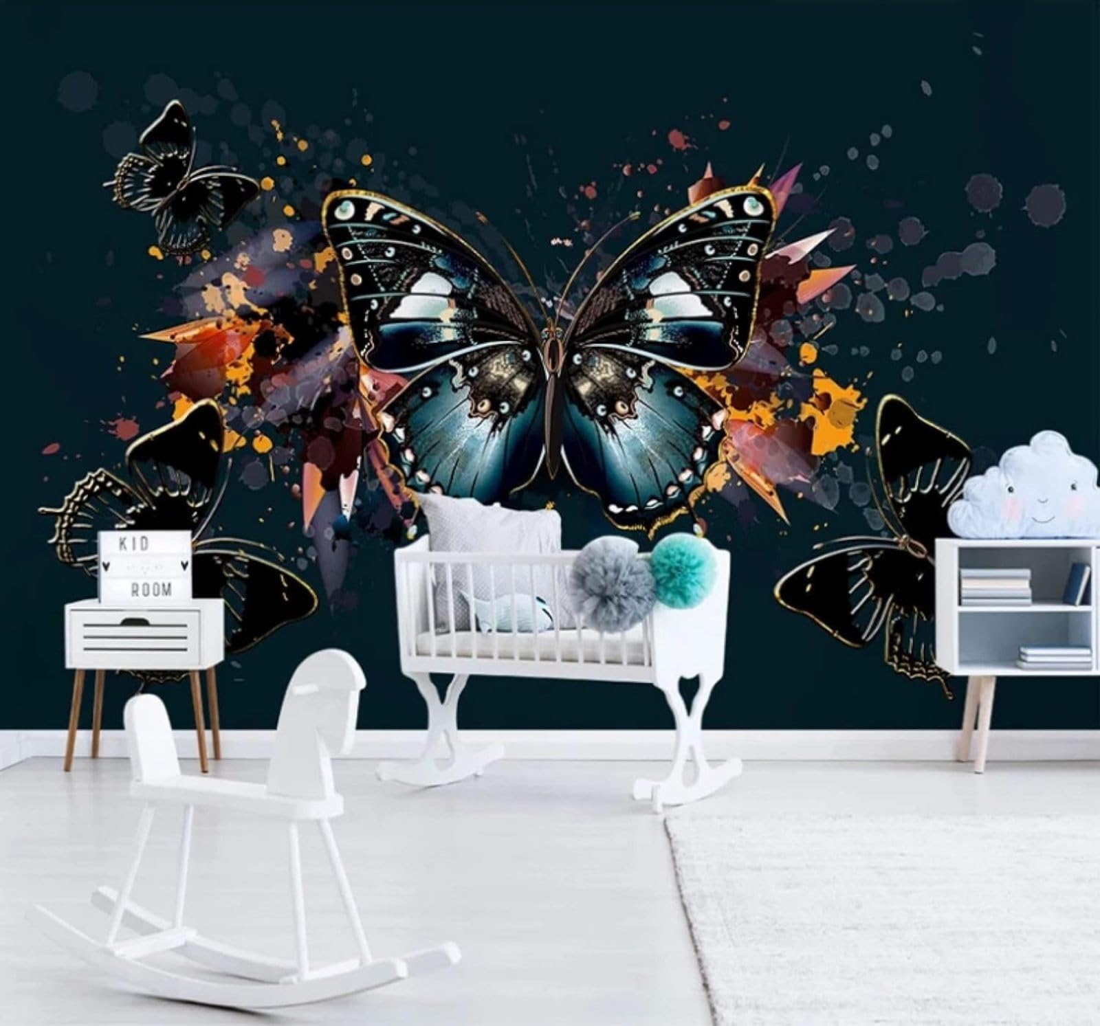 XLMING Black Background Three Dimensional Graffiti Butterfly 3D Wallpaper Luxury Home Dining Decor Paste Sofa Living Room The Wall for Bedroom Mural-350cm×256cm