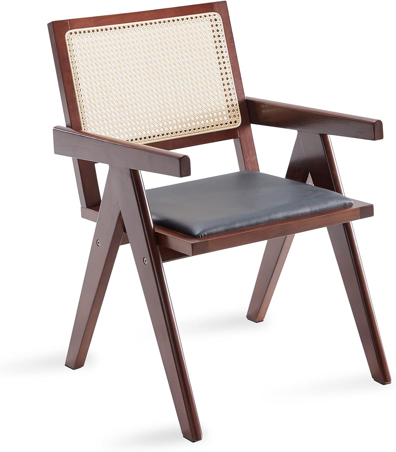 STARY Mid Century Modern Leather Rattan Dining Room Chair