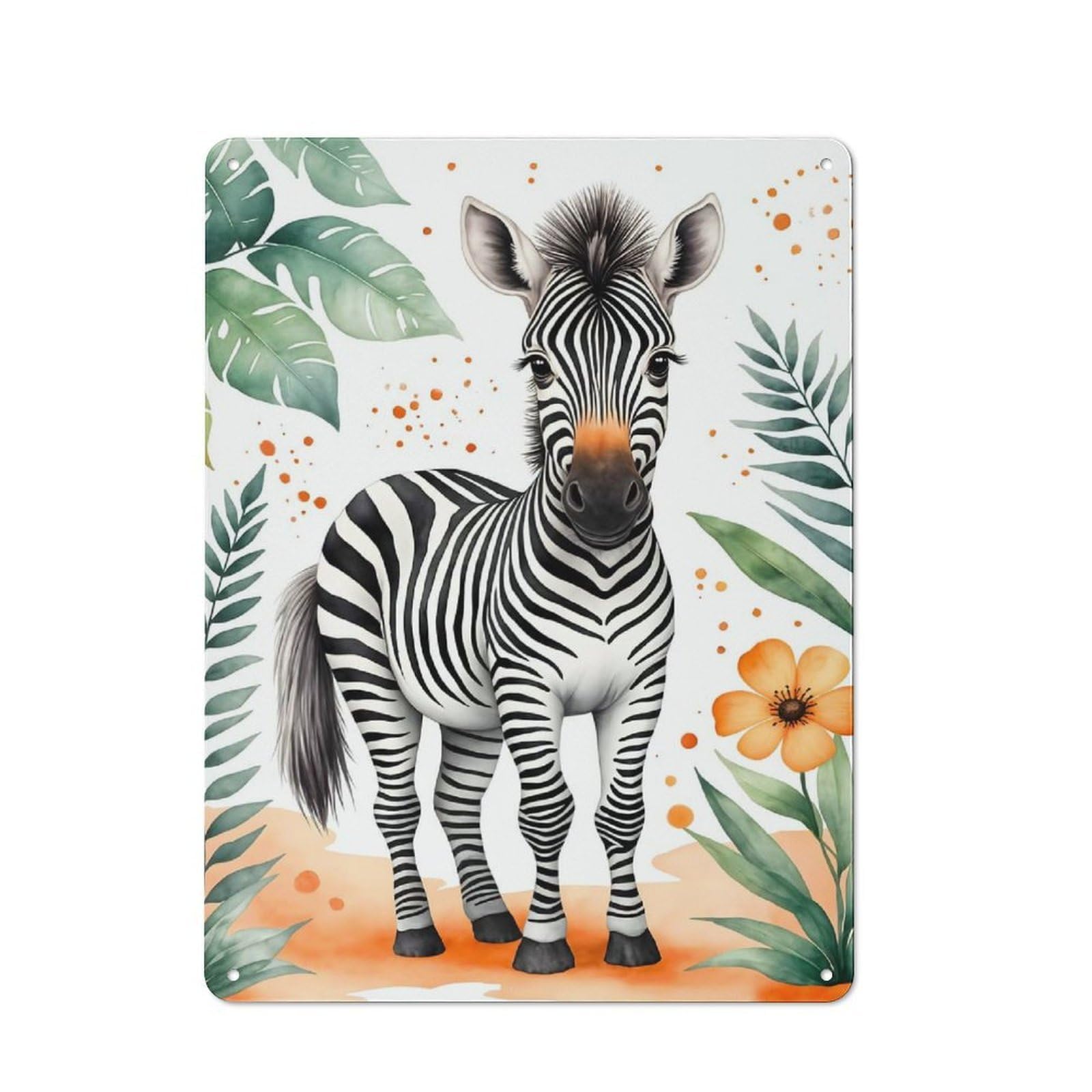 Junmoney Style-20 Country Style Kitchen Metal Sign 40X30cm Featuring Cute Zebra Watercolor, Diner Style Decor For Kitchen, Cafe, Pantry Or Dining Room