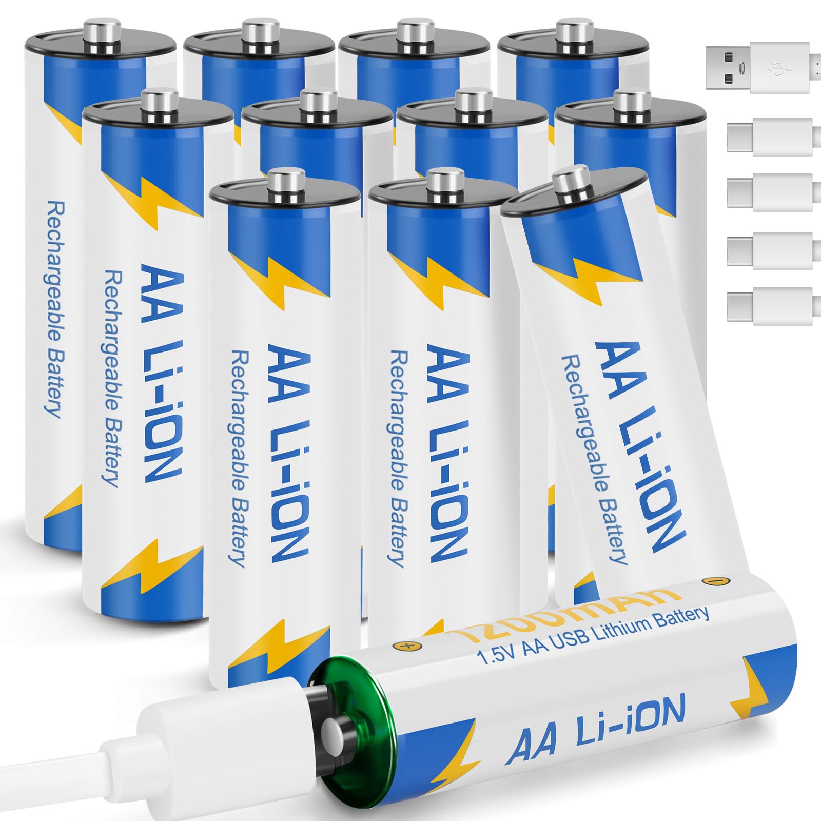 messule 2000mWh Rechargeable Lithium AA Batteries,12 Pack 1.5V Li-ion Batteires with Charger Cable,for Blink Camera