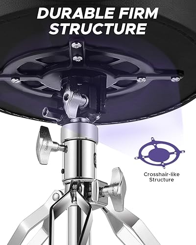 Miniatura 3 de Starfavor St-400B - Taburete de tambor acolchado de altura ajustable, con baquetas de 5 A, doble soporte antideslizante, patas giratorias, para