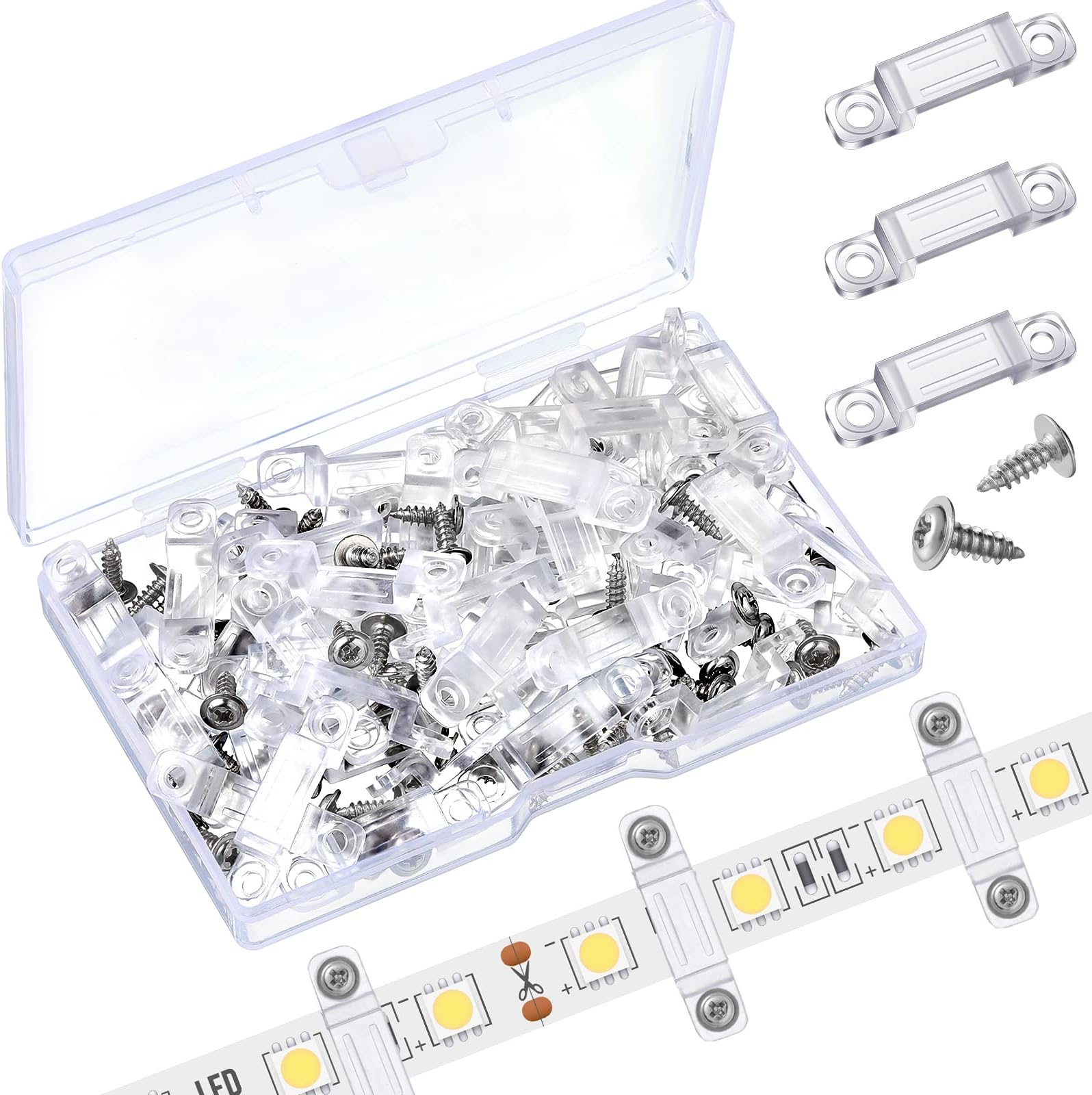 Qunclay 300 Pcs LED Light Strip Clips Clear Strip Light Mounting Brackets LED Holder Clamp Outdoor with Screws 12 mm Wide for Holidays Party Decor Ip67/68