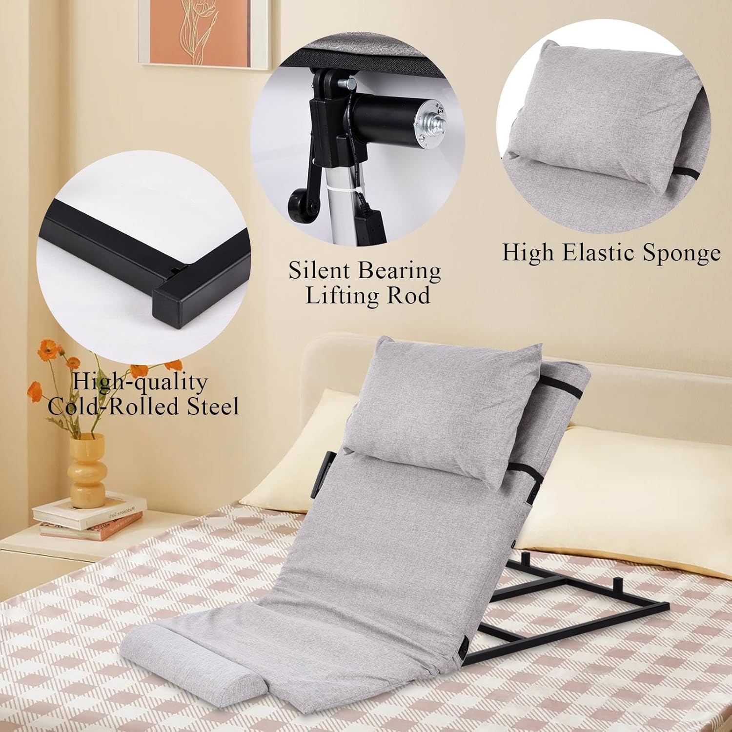 Electric Lift Backrest Bed,Power Lifting Bed Backrest with Remote Control Device,Electric Auxiliary Backrest for Pregnant Women,The Elderly,Patients,and People with Disabilities,Load Capacity 220 Lbs