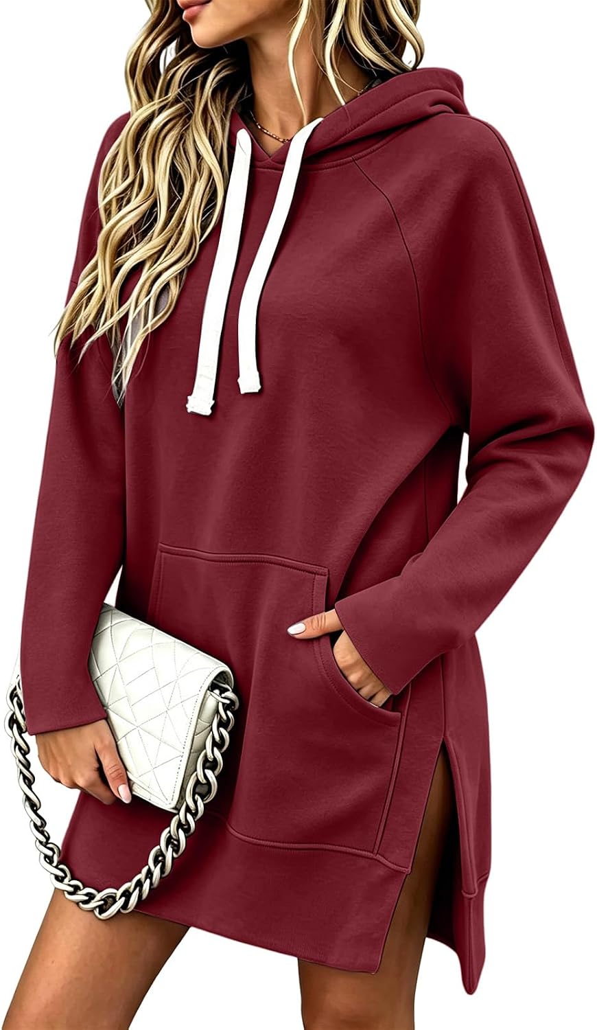 FQZWONG Sweatshirt for Women Fleece Oversized Hoodie Dress with Pockets