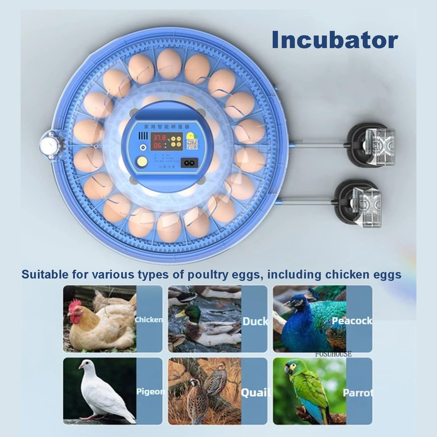 Incubatrice Per Uova Automatica,Incubatrice Per Uova,Con 16 Uova,Con Rotazione e Umidificazione Automatica Delle Uova,Controllo Della Temperatura,Luce Per Le Uova,Adatto a Tutti i Tipi Di Uova,Ecc.