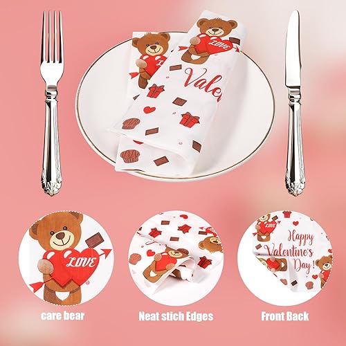 Miniatura 3 de 100 servilletas para el día de San Valentín, 13 x 13 pulgadas, servilletas decorativas de oso de corazón, servilletas de cena, toallas de papel para