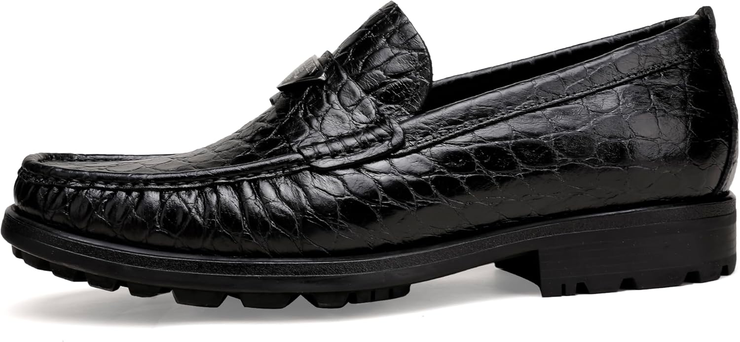 Luxury Leather Dress Shoes for Mens, Fashion Crocodile Printed Thick Sole Slip on Loafer Shoes for Gentleman, Business - Image 4