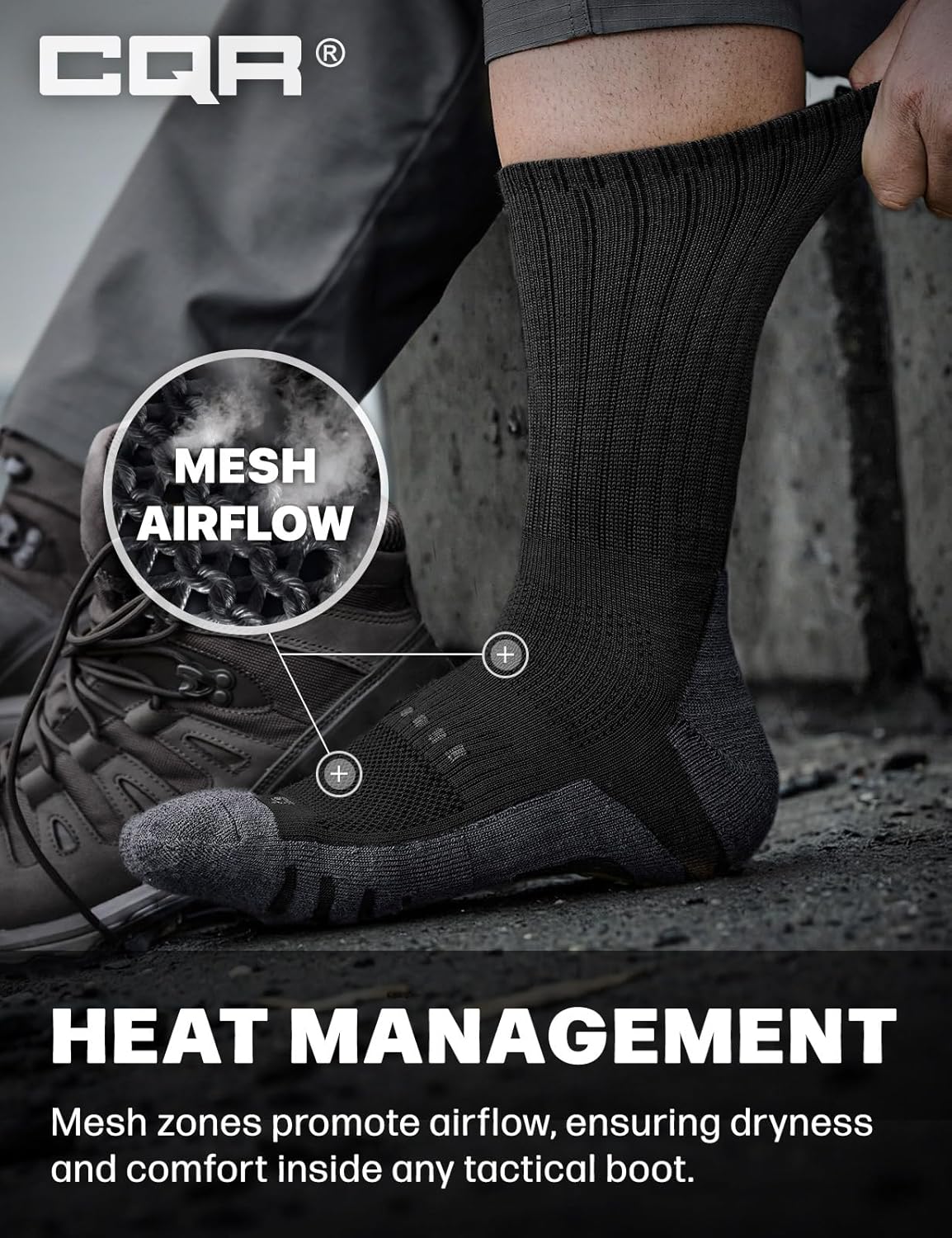 CQR 3 Pack Men and Women Wool Hiking Mid Calf Crew Socks, Moisture Wicking Breathable Outdoor Tactical Cushion boot Socks