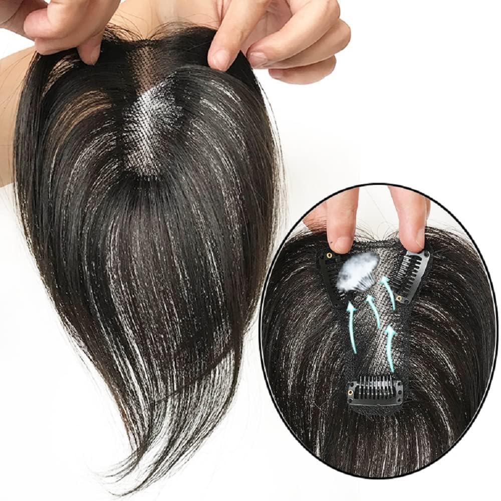 QDHJHH 7x10cm Real Human Hair Toppers For Women Thin Clips In Swiss Lace Topper Hair Pieces to Cover Bald or White Hair 10inch (10inch, Natural black)