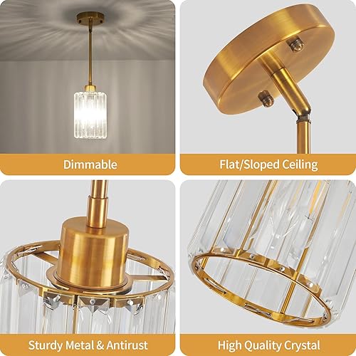 Miniatura 4 de Paquete de 2 luces colgantes para isla de cocina, moderna iluminación colgante de cristal dorado, accesorios de iluminación colgante de cocina, mini