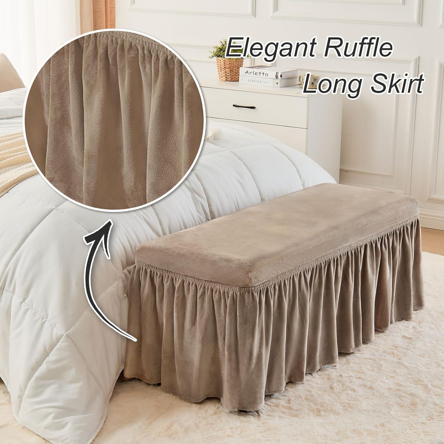 NICEEC Spandex Dining Bench Cover and Dining Chair Covers Set of 4 Bundle