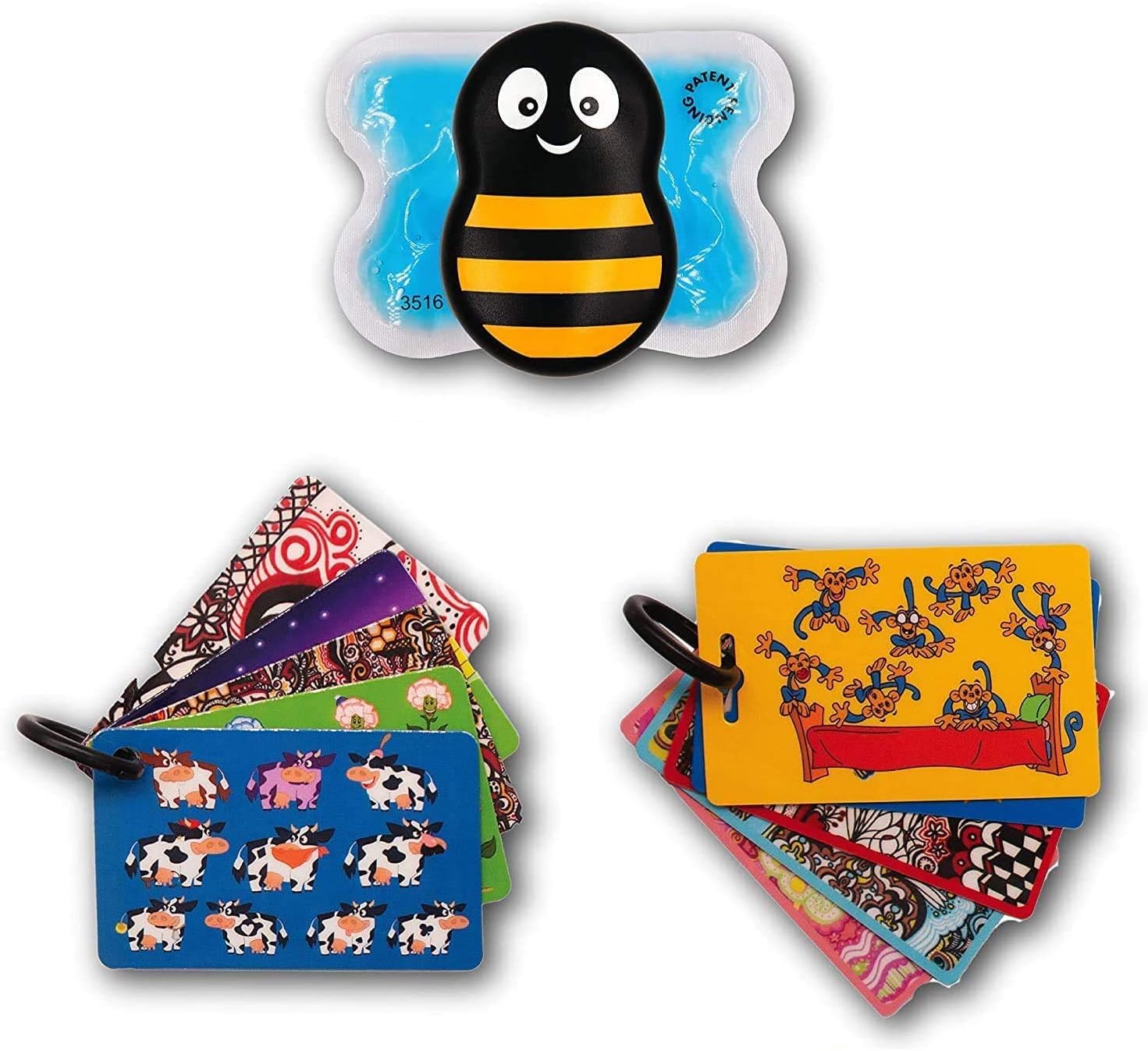 Buzzy Injection Pain Relief Device, Mini Personal Striped Design + Distraction Cards x 2 Sets ("Monkeys" &"Cows" Collectible Series) - $65.85 Value, Just $54.95!