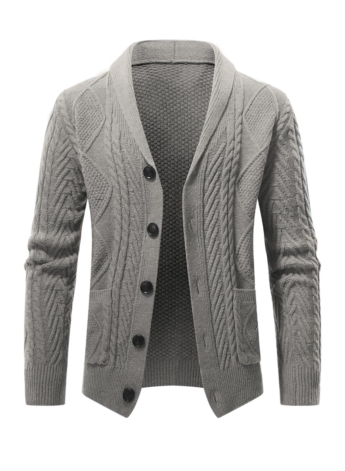 JMIERR Mens Shawl Collar Cable Knit Cardigan Sweater