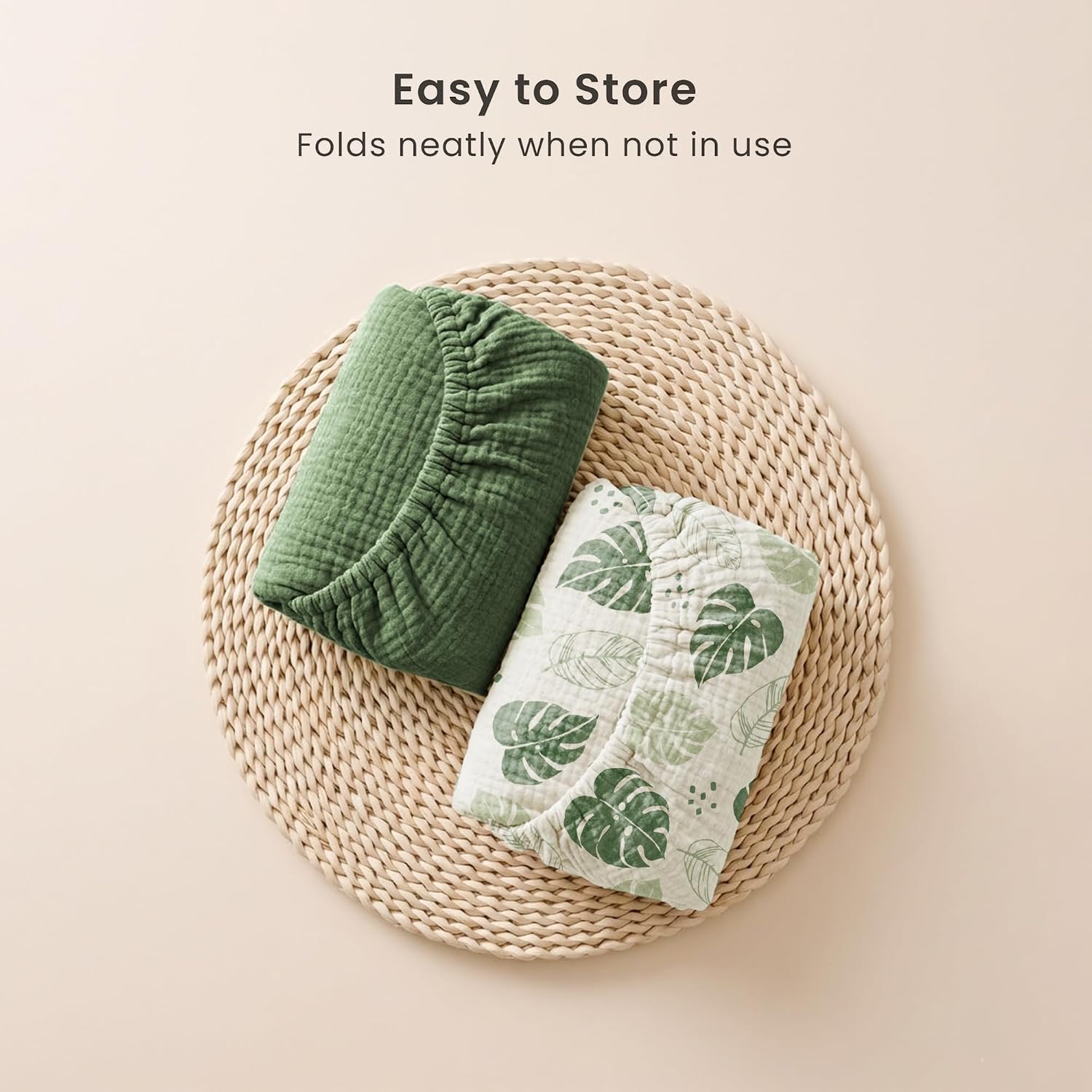 Konssy 2 Pack Muslin Bassinet Sheets for Boys, Girls, 100% Cotton Soft Breathable Fitted Bassinet Mattress Sheet, 33 x 21 inches (Sage Green,Leaf)