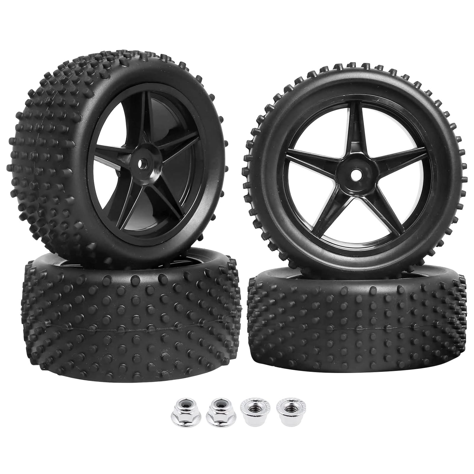 12mm Hex Wheels Tires Set 1/10 RC Buggy Front & Rear Compatible with Traxxas Bandit Vxl Wltoys 144001 Brushless Lipo Power(Non-glued)