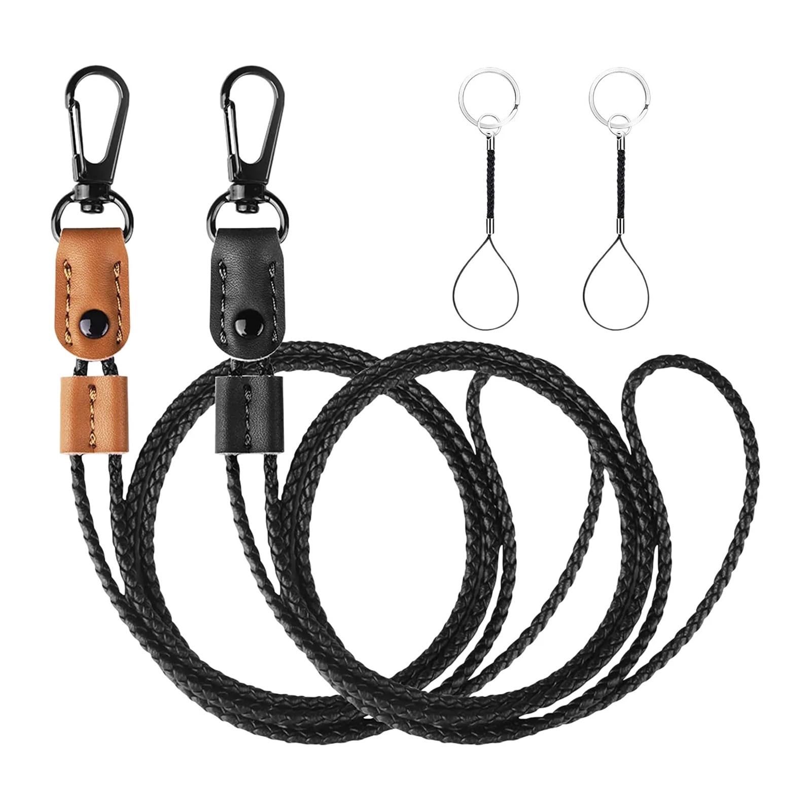 Leather Cord 2 Pcs Braided Leather Badge Lanyards For ID Badges Holders Keys Long Strap Neck Lanyard Keychain For Men,Women A