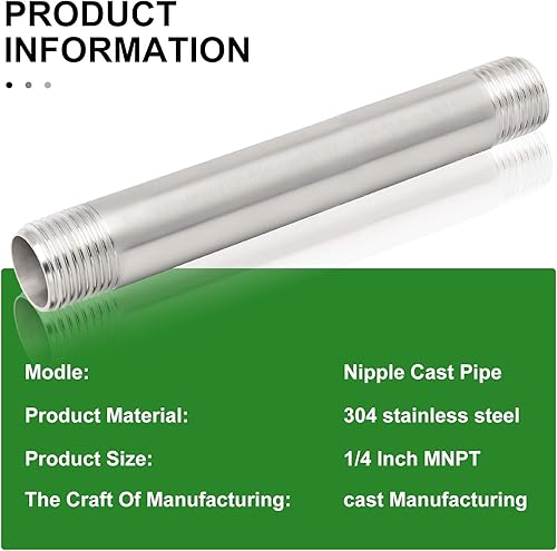 Miniatura 714 de TAISHER 2 accesorios de tubería de acero inoxidable, 1/2 "NPT x 1/2" NPT macho roscado, tubo fundido de pezón de 6 pulgadas de longitud 1.969 in
