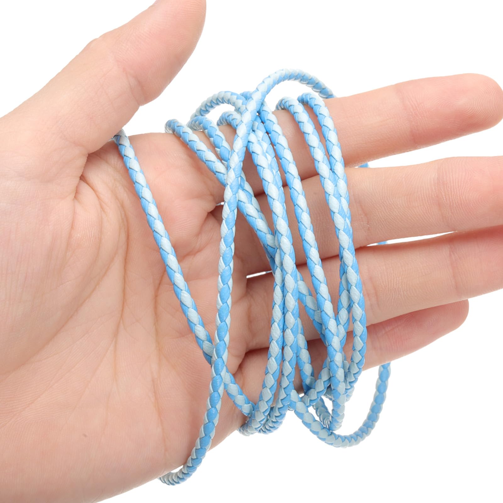 QUARKZMAN Cordoni in Pelle Intrecciata, Cinghia in Pelle Rotonda, Corda in Pelle Morbida per la Creazione di Gioielli, Fai da Te, Collane (3mm, 1 Yard, Blu Chiaro/Blu Scuro)