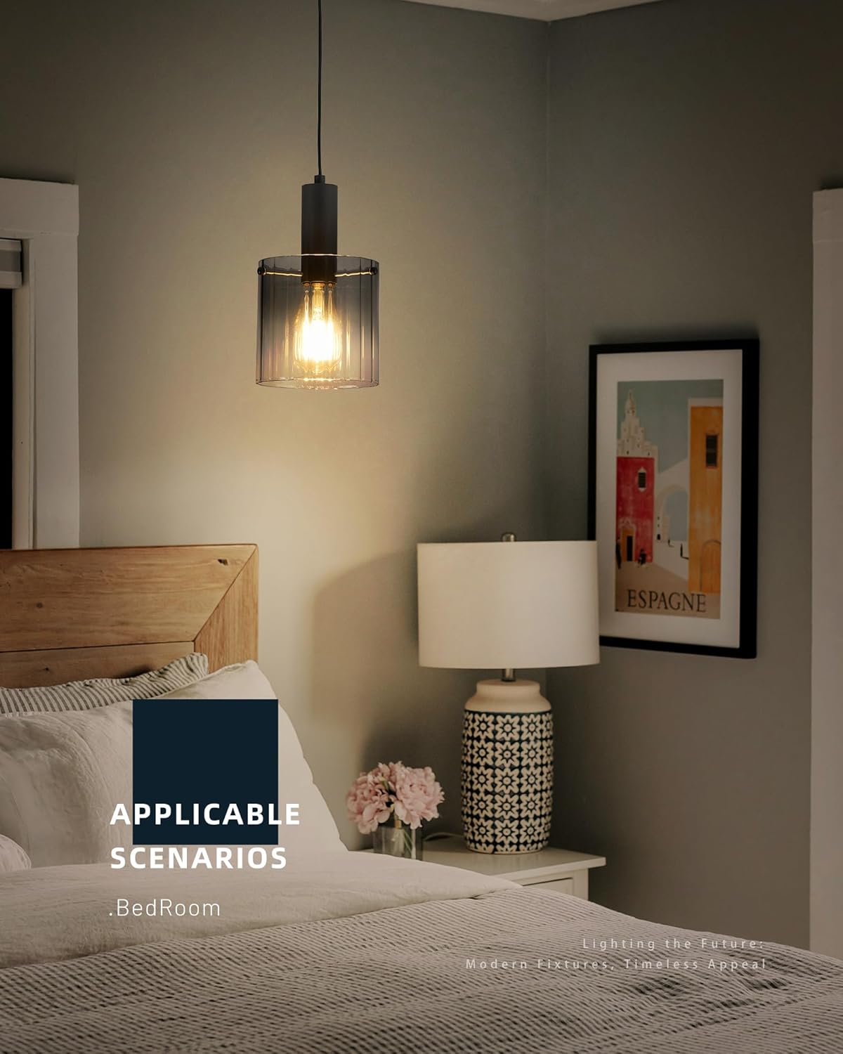 Black Pendant Lighting for Kitchen Island - Pendant Light Fixtures with Gradient Color Glass for Kitchen Sink Dining Room Bedroom, H3959-1-SMBK