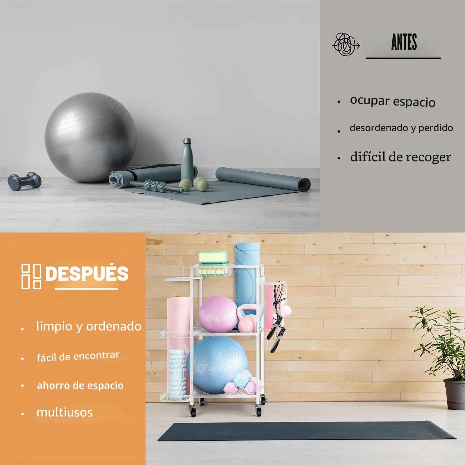 LIANTRAL Soporte para Mancuernas, estantes de Almacenamiento de esteras de Yoga, Estante de Almacenamiento de Equipos de Entrenamiento, estantes de Almacenamiento de Fitness Familiar con Ruedas