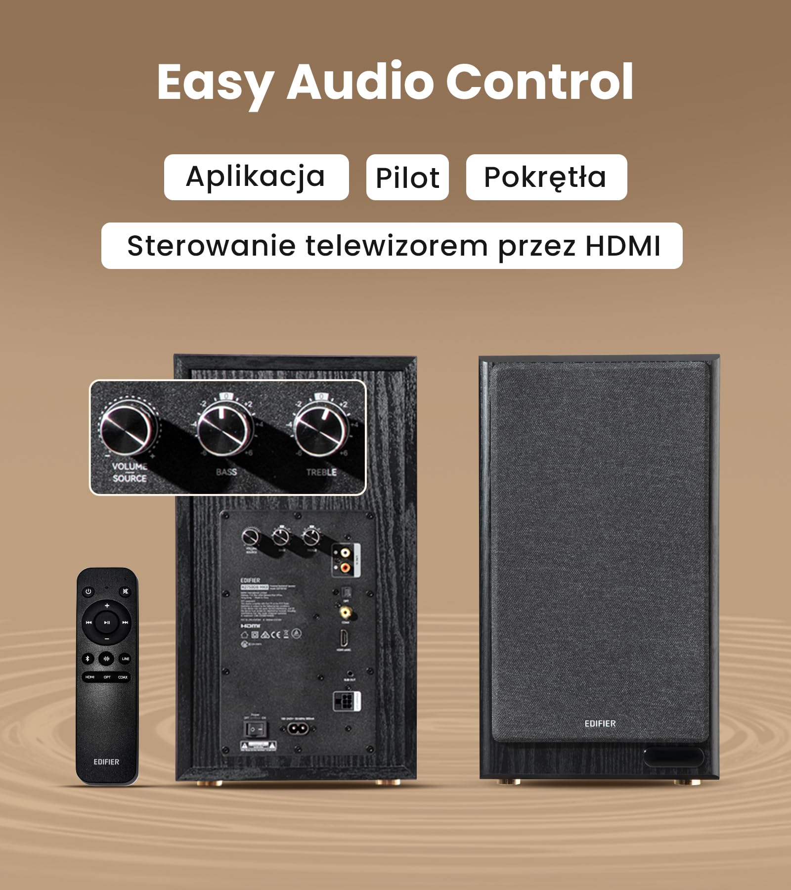 Edifier R2750DB MKII 3-drożne aktywne głośniki półkowe, kolor orzechowy | 144W, Hi-Res, Monitory Studyjne, Wyjście Na Subwoofer, Bluetooth 6.0 Ldac, Do Studia, Kina Domowego I Zestawu Biurkowego