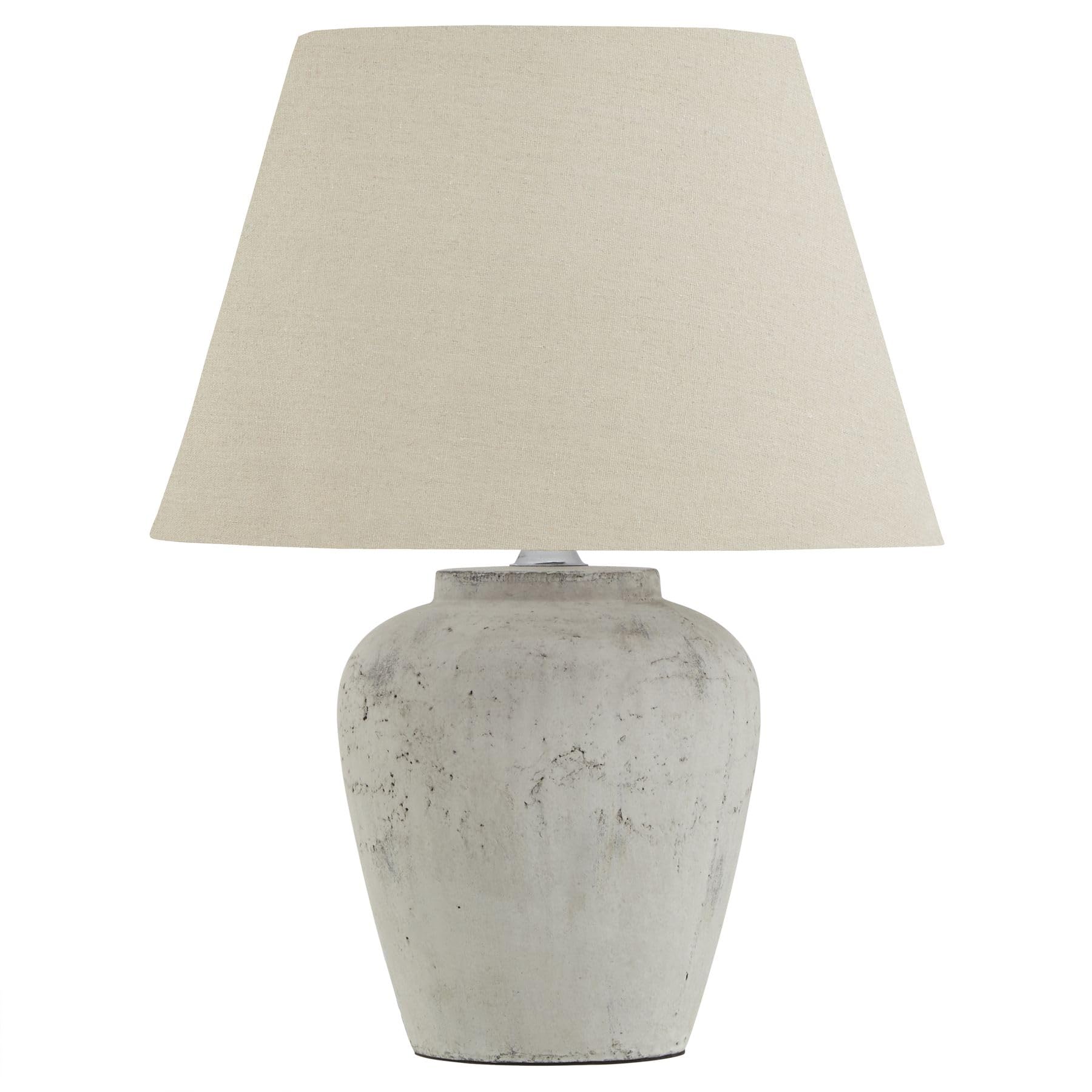 53cm Huge 13kg Grey White Aged Stone Buffet Lamp Light w Linen Shade