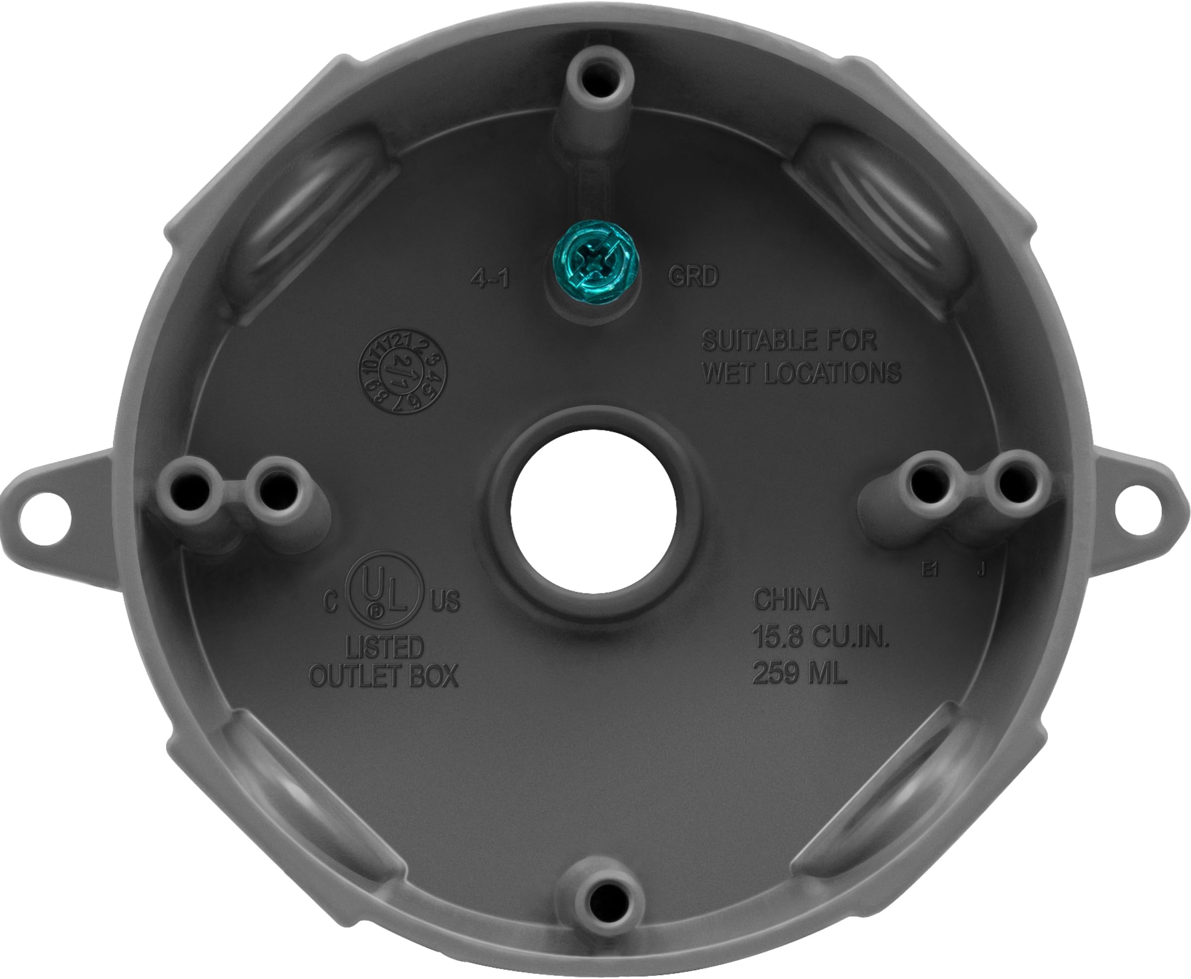 ENERLITES 4” Diameter Round Weatherproof Outlet Box with Five 1/2-in Threaded Outlets, Round Outdoor Electrical Box, 5 Holes 0.50” Each, 2-Gang, 5.4” Height x 4.05” Length x 1.57” Depth, EN4550 Grey