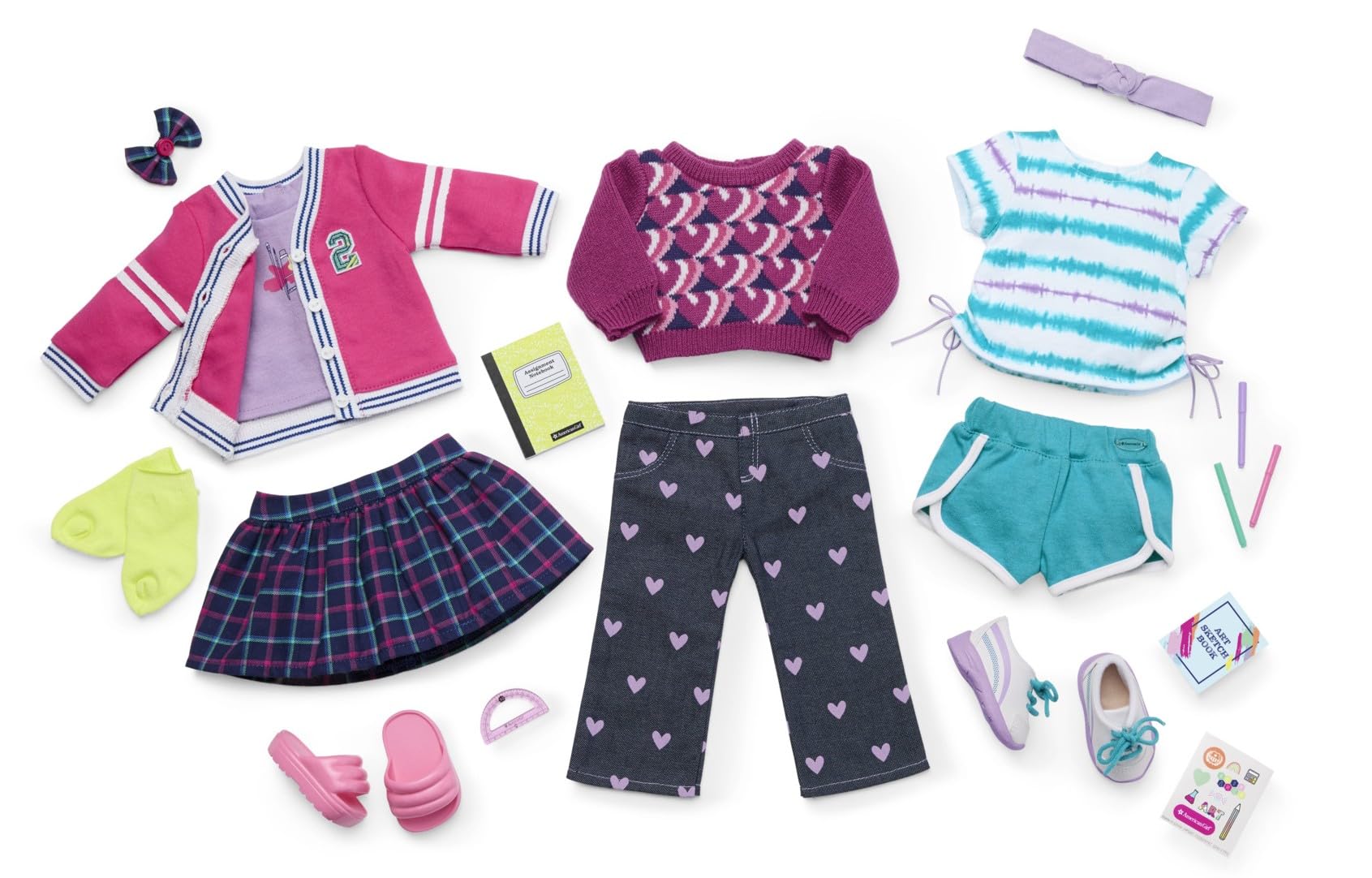 American Girl Truly Me 18-inch Doll School-Day Style Outfit with Cardigan, Tee, and Pair of Sneakers, For Ages 6+
