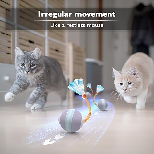 Miniatura 2 de YVE LIFE Pelota interactiva de juguetes para gatos de interior, recientemente actualizada, pelota de gato ágil en movimiento con cola de malla