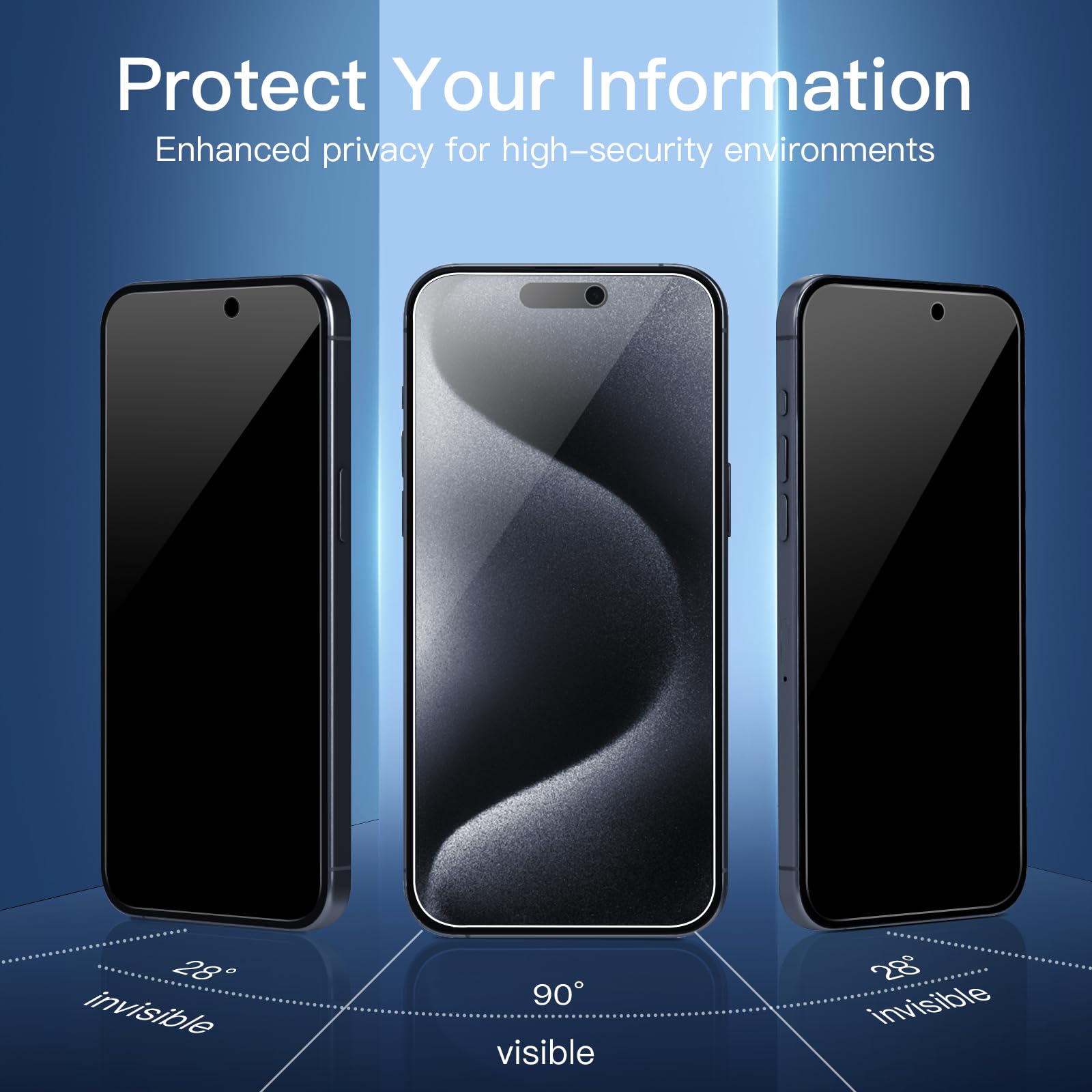 NEW'C 3 Pezzi, Pellicola Protettiva Privacy per iPhone 15/15 Pro (6,1 Pollici), Angolo di Privacy 28 Gradi Migliorato, Durezza Ultra Resistente 9H, Senza Bolle