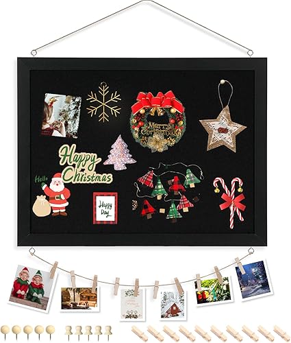 Vista 72 de Tablero de corcho grande de doble cara con lino, tablero de anuncios con marco de madera colgante de 24 x 18 pulgadas, tablero de visión