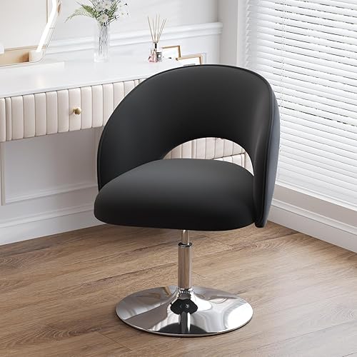 Miniatura 8 de Furniliving Vanidad de maquillaje, silla flexible con respaldo redondo, silla de acento de 360 con marco plateado, sillas giratorias ajustables en
