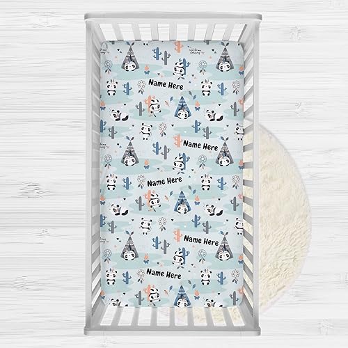 Miniatura 9 de Sábanas de cuna personalizadas con patrones de vaca con nombre, sábanas de cama ajustadas personalizadas para bebés y niñas, paquete y sábanas de