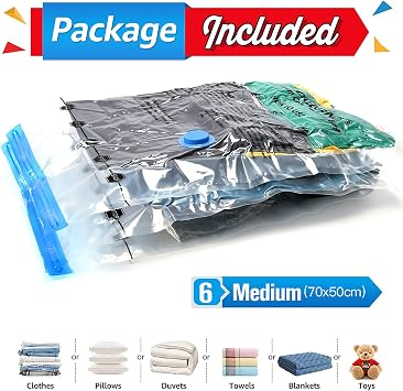 BoxLegend Vacuum Storage Bags Space Saving Bags 6M 70x50cm Vacuum Bags Double Zipper Seal & Leak Valve Travel Essentials Reusable for Clothes Pillow Comforters Bedding