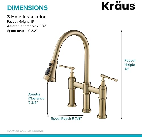 Miniatura 7 de Kraus KPF-3121BG Allyn - Grifo de cocina (puente transicional) con cabezal de pulverización extraíble, color dorado cepillado