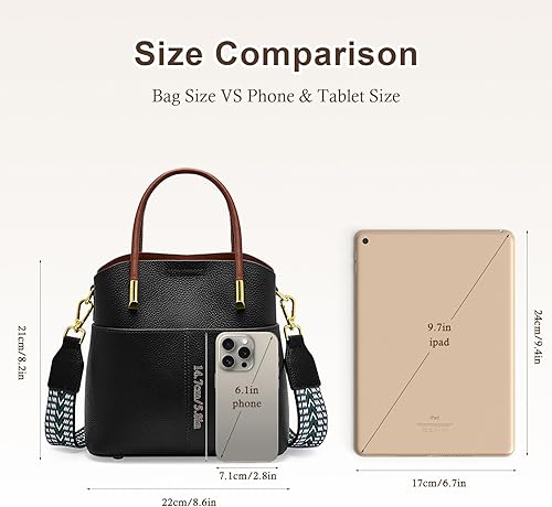 Miniatura 7 de Bolsos de cubo para mujer, bolso de hombro de cuero genuino, bolsos de asa superior, bolso cruzado con 2 correas extraíbles