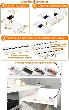 Şeffaf LEGO Tasarım Standlı 12'li Cam Baharatlık Seti, Gümüş Kapak ve Beyaz Etiketli Baharatlık Takımı MH03SLVR12