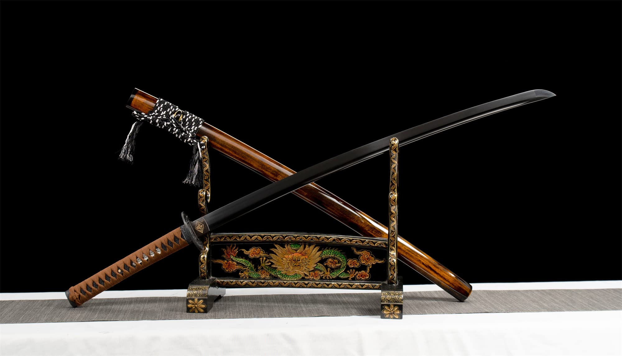 FengYu SWORD Handmade Black Katana Sword Real Japanese Samurai Sword 9260 Spring Steel Razor Sharp Full Tang